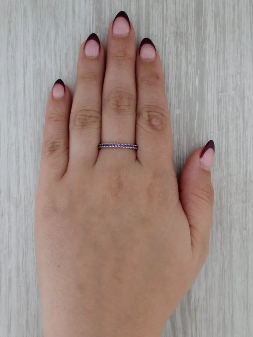 0.26ctw Amethyst Stackable Ring 14k White Gold Size 9.25 Wedding Band